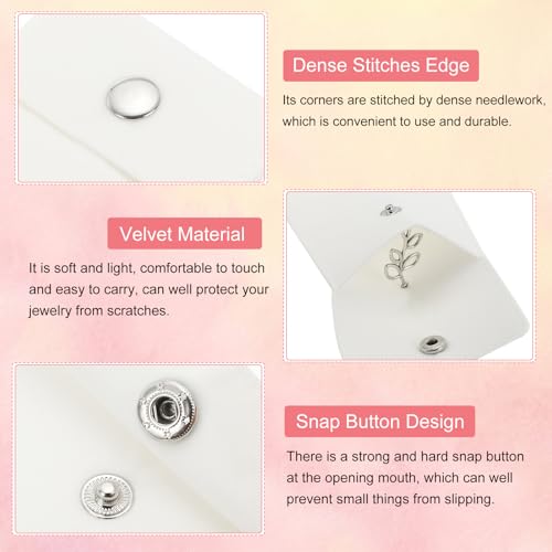 9x7cm sieraden tas, 8 stuks fluweeltas met drukknop draagbare opslagtas voor oorbellen, armbanden, ketting, ringen, horloge, wit 3