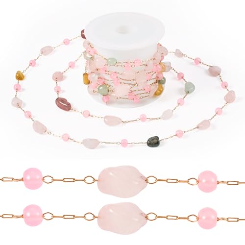 Edelsteen kralen ketting 2M Roze Roze Quartz natuurlijke handgemaakte kralen edelsteen Nugget ketting met koil voor DIY ketting armband sieraden maken