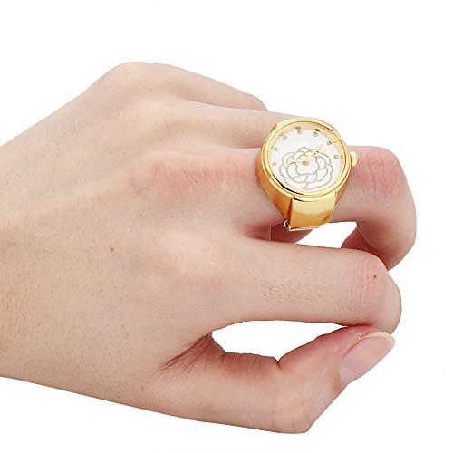 Ringhorloge, vingerhorloge, roze, bloem, kwarts, ringhorloges, roodvrij staal, spinnerringen, dames, heren, fidget ringen, anti-stress, voor hiphop, doe-het-zelf, styling