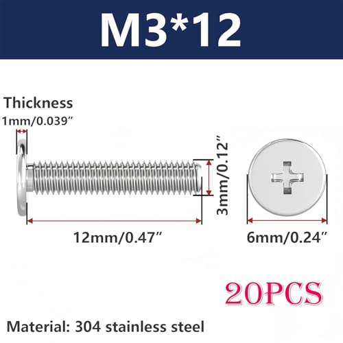 20 st M3 x 12mm dunne platte kopschroeven, roestvrij staal 304 Phillips Schroeven, Machine Schroeven, Volledige draad
