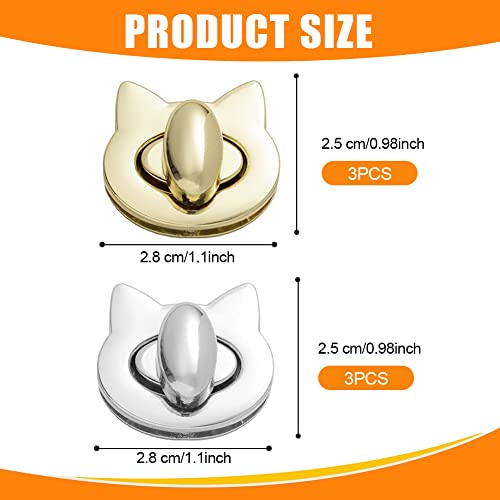 Snap sluitingen, 3 stuks Kattenkop Vorm Clip en sluitingen voor mode-en veelzijdige tas, Legering Twist Lock Bag, Ambacht Accessoires, Tassen - Goud 3
