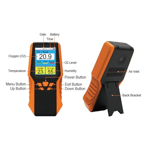 Digitale O2 Monitor Portable Oxygen Detector Monitoring Temperatuur Vochtigheid met LCD-scherm 0-30% Full Range Alarm Functie voor Outdoor Buiten 4