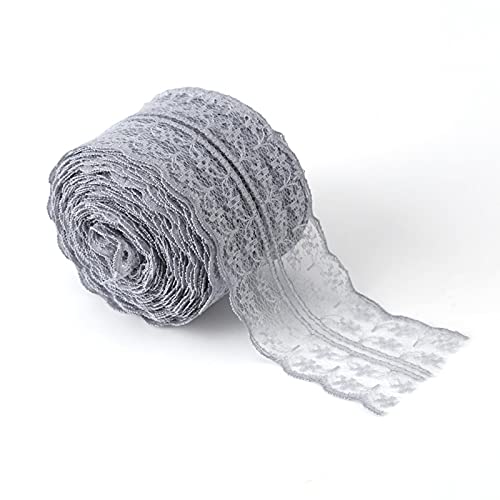 Lace Ribbon, 4.5CM Yards Floral Ribbon Lace Fabric Lace Trim door de rol voor bruiloft uitnodiging, kaarten, decoreren (Grey)