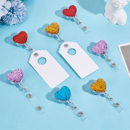 12 stuks 6 kleuren intrekbare badge-rollen, ID-badhouder met bling hart ontwerp, glitter badgeclip voor verpleegkunde, artsen, werknemer naamplaat, 11,5 cm 4