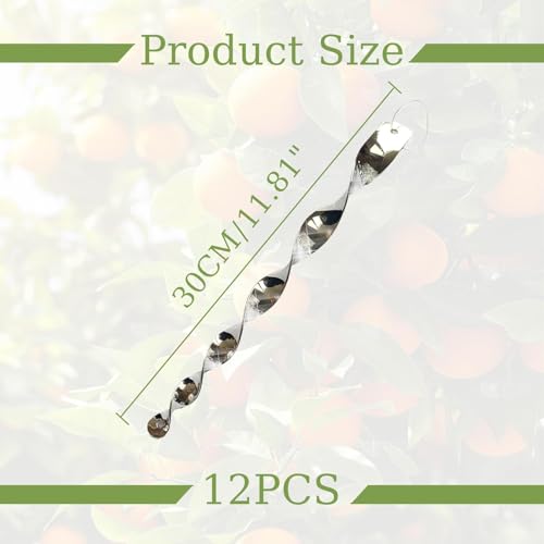 Verpakking van 12 Reflecterende vogelverschrikkers, Reflecterende Windspiraal, Windspiraal, Vogelafstotend, Vogelafstotend, voor de bescherming van bloemen, Tuinverf, Binnenplaats, Patio (30 cm)