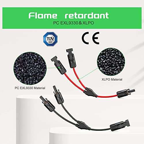 4 Pack Solar Cables, Y Plug, Solar Panel Plug Cable Connectors Plug Solar Cable Y Distributor Solar Plug voor Parallel Photovoltaic Socket Black/Red 3