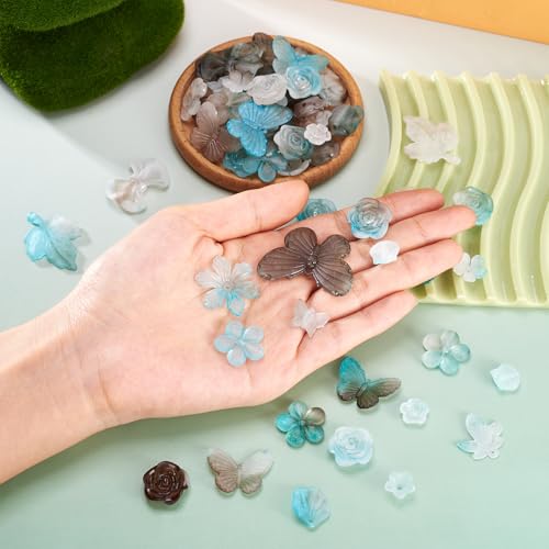 100G Frosted Acryl Kralen Vlinder Blad Bloemen Spacer Kralen Transparante Diverse Acryl Sieraden Kralen Bulk voor Ambachten Levering DIY Armband Sieraden Maken, Bleek Turquoise 5