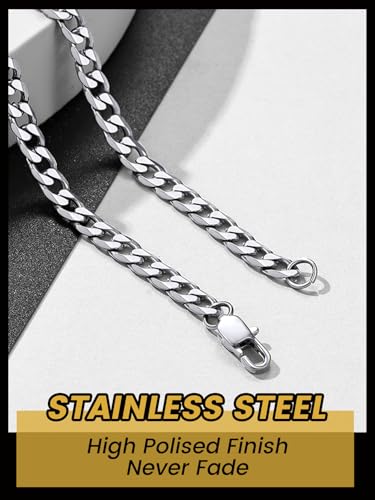 Juwelier Platte Cubaanse ketting 4mm/6mm/9mm, 316L Roestvrij staal Curb Link ketting voor mannen Vrouwen, Hip Hop sieraden 36 46 51 55 61 66 71 76 cm 18 Inch roestvrij staal