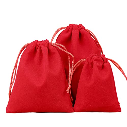 12 stuks Fluwelen sieraden zakjes, kleine koord stof zakjes, fluwelen geschenk zakjes, stof zakjes om te vullen voor sieraden, bruiloft, kerstmis, verjaardag, feest, geschenk, 12 x 15 cm, rood