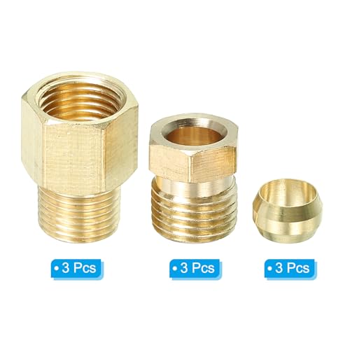 Messing Tube Fitting 6mm Tube OD 1/8 BSP Man Wire, 3Scs Compressie Pipe Connector Unie Straight Koppelaar Adapter, Gold Tone 3