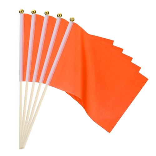 16st Oranje Vlaggen Spel Solid Oranje Vlaggen Kleine Mini Vlaggen op Stick Party Decoraties voor spel, Verjaardag, Carnaval