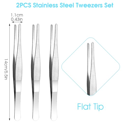 3 stuks Tweezers Tip Roestvrij staal Lange Blunt Tweezers Set met gebogen Getand Tip Professioneel Non-Slip Recht afgeschuind voor sieraden maken DIY