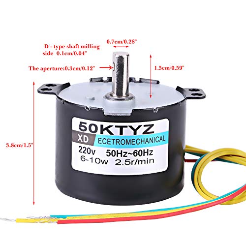 50KTYZ AC 220V 10W 0.5A Small Electric Low Speed Permanente Magneet Synchroon Motor CW/CCW 2.5/20RPM High Torque Metal Gereed voor Rotisserie Turntable(2,5 bochten)