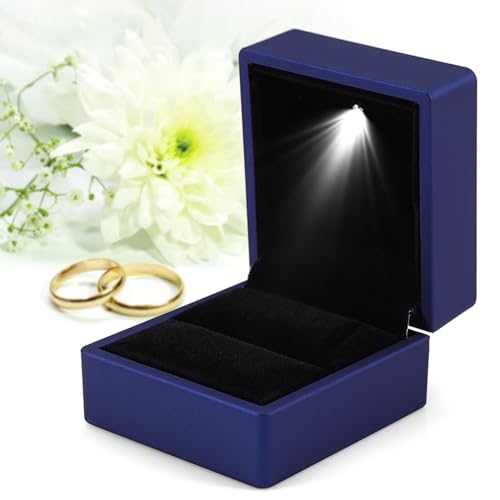Modieuze LED Ring Box verlichte ring Box voor bruiloft voorstel Ring Box met LED interne verlichting engagement bruiloft(Blauw) 3