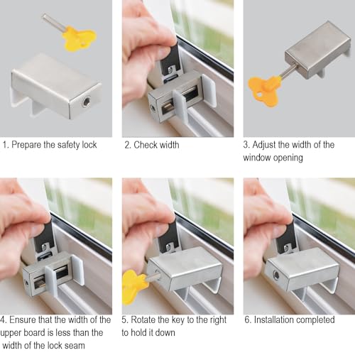 2 stuks schuifbare venstersloten Stopper Deur Frame Stainless Steel Safety Lock Verstelbare vensterslot met Key venstergrensstopper voor school, thuis en kantoor 5