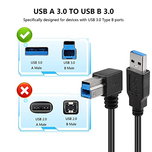 USB 3.0 Printerkabel 90 Degree USB 3.0 Type Een Plug naar Type B Plug, High Speed Printer Kabel voor Harde Schijf, Printer, Scanner, USB Hub, Monitor (Down)