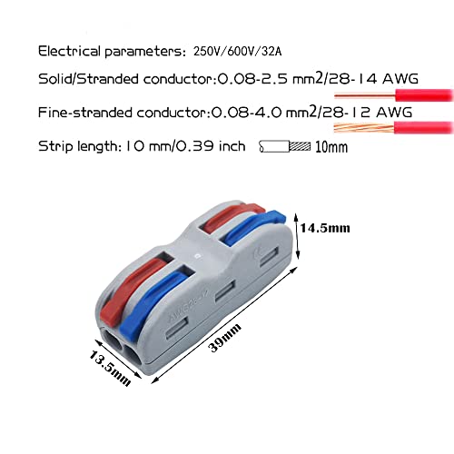 Levermoerconnector, SPL-2 conductor Compact Connectors, 2 Way 4 Port Quick Connect Clamp Spring Connector (16 PCS) 3