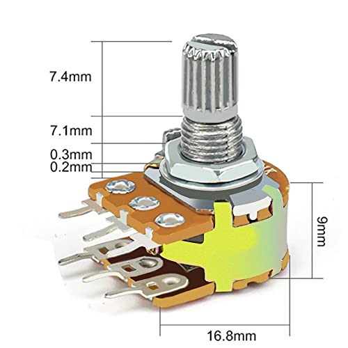 Potentiometerset, lineaire potentiometerset, lineaire potentiometer (B5K B10K B20K B50K B100K) roterende potentiometer 6-pins variabele weerstanden, dual taper audio B, type 3