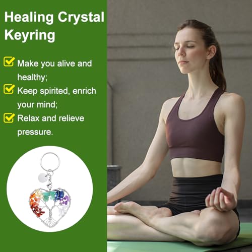 Originele Boom van het Leven Sleutelhanger Prachtige Hart 7 Chakra Heal Crystal Boom van het leven Keychain vrouwen mannen chic sieraden hanger sleutelhanger geluk voor paren en vrienden met kaart, transparant