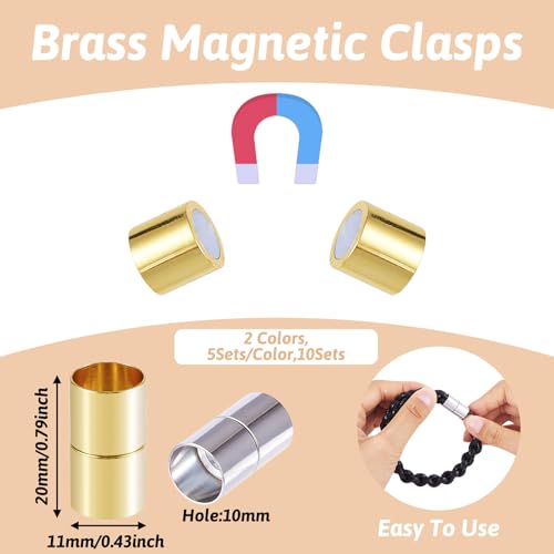 10 Sets Messing Buis Magnetische sieraden Clasps Gold&Zilver Magnetische Cord End Caps voor armband ketting sieraden maken