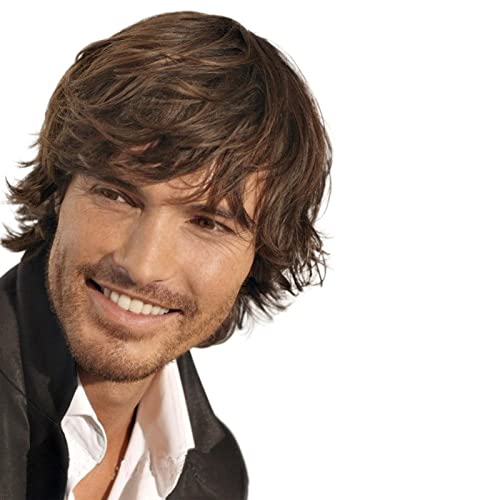 Korte mannen lange benen pruik recht haar pruik - verstelbare grootte cap, bruin 3