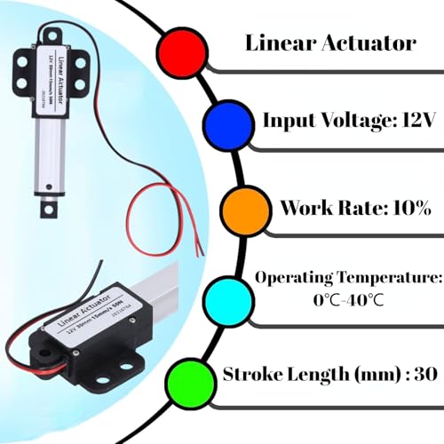 Actieur Linéaire 30mm DC 12V Mini Actieur de Mouvement Linéaire électrique Beschermingscontre les Courts-circuits Fish de Type T(Course 30mm-15mm/s-50N) 4