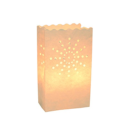 Verpakking van 50 lichtzakken, papieren zakjes voor theelichtjes en kaarsjes met zonnepatroon voor thuis bruiloft viering decoratie (26 x 15 x 9 cm) 3