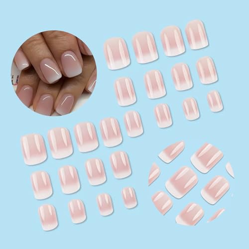 Verpakking van 24 Valse Nagels Korte kunstmatige Nagels voor Sticking Square Roze Nade Roze Kleur Kleur Kleur Kleur Grient Wit Volledige Cover Valse Nagels Korte voor vrouwen en meisjes 4
