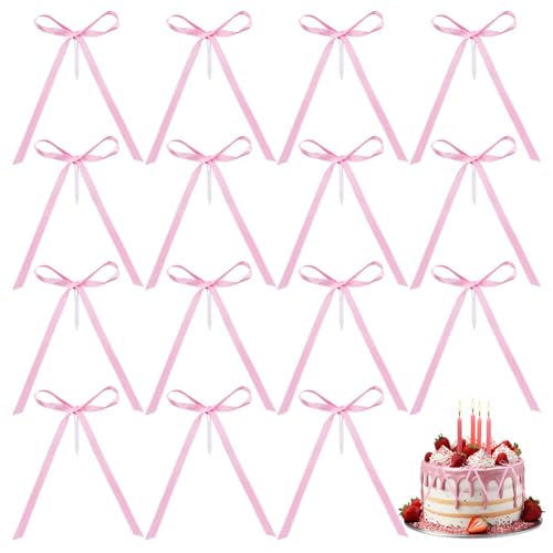 16 stuks Pink Bow Cake Decoraties, 17 x 12 cm Bow, Cake Decoraties, Vintage Cake Toppers, Elegante Thema's, Roze Bow voor verjaardagsfeest, Cake Decoraties