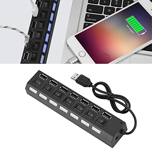 Hoge snelheid 480Mbps 7-Port USB 2.0 Hub, Multi-Port USB Hub Splitter zonder conflicten Plug & Play, Onafhankelijke Switches, Multi-Protection Geschikt voor Muis 5