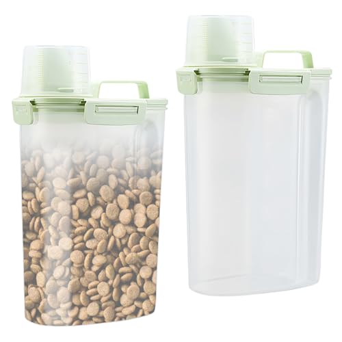 2 Food Containers, 3 Liter, Keuken Container met luchtdichte deksel, Meetbeker, Grote Plastic dozen, Voederdispenser voor katten en honden, Graanhouder voor Pasta, Graan, Meel, BPA Gratis
