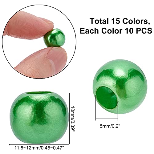 Ongeveer 150 st Parel kralen, 15 Kleuren ABS Plastic imitatie ronde grote gat kralen los spacer kralen voor doe-het-zelvers ketting armbanden sieraden maken, gat: 5mm 4