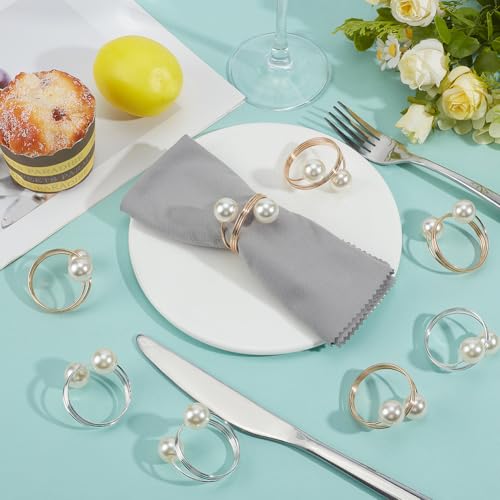 Servetringen, set van 40 stuks, 2 kleuren, kralen, servettenhouders met ronde metalen veer, serviesaccessoires voor bruiloft, verjaardag, familiebijijenkomsten, tafeldecoratie 4