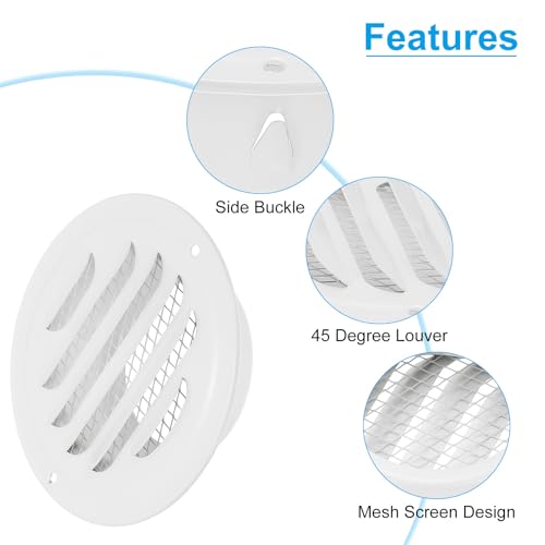 3 inch ronde ventilatierooster, roestvrijstalen inlegwand uitgang grill scherm mesh kanaal sofit ventilatie met schroeven voor ventilatie, wit 3