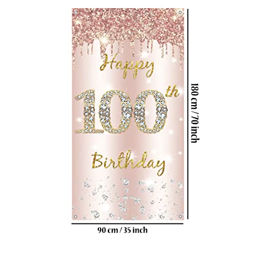 100e verjaardag decoratie vrouwen, Gelukkig 100e verjaardag deur banner roos goud, 100e verjaardag stof schild poster deur decoratie, 100e verjaardag achtergrond banner dames, verjaardag feest welkom teken