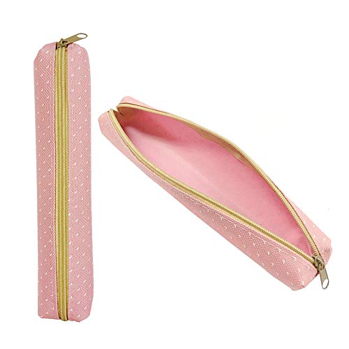 1 x Potlood Case White Dots Oxford Stof Portable Pencil Case for Stationery, Pennen, Potloden, Toiletartikelen, Roze, Casual