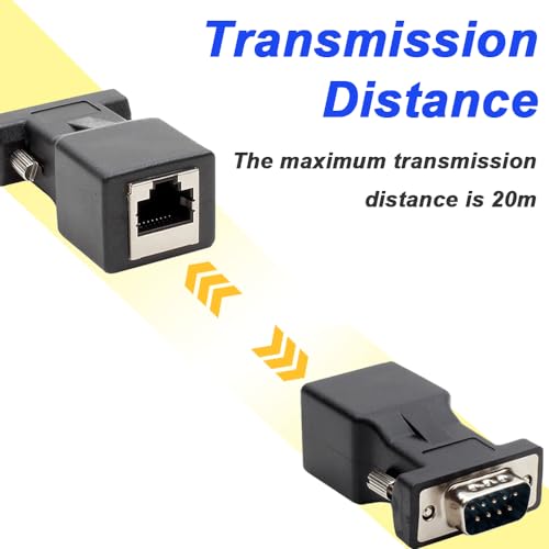 DB9 Plug naar RJ45 Socket, seriële adapter met DB9 Bus naar RJ45 Jack, seriële adapter, 120 Ohm RS232 Ethernet Converter voor standaard 9-Pin RS232 apparaten (pakket van 4) 5