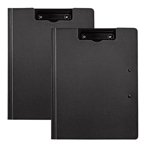 Verpakking van 2 A4 papierclips met deksel Portfolio Organisator Opvouwbare documenthouder Dubbele Clip Map papier licht voor school, industrie, kantoor (zwart)