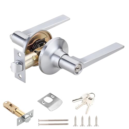 1 Pack deurkruk met slot, Privacy deurkruk, deurkruk, toegang deurkruk met sleutels voor slaapkamer, kantoor, zilver