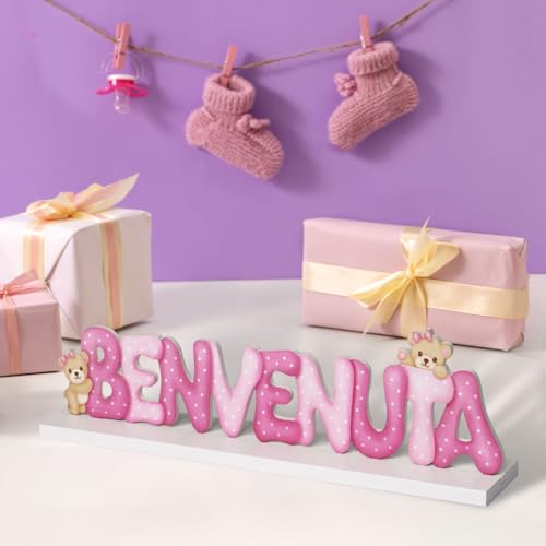 Decoratie geboorte meisje tafel decoratie hout letters welkom houten roos beer tafel decoratie feest gast geschenken geboorte welkom doop 3