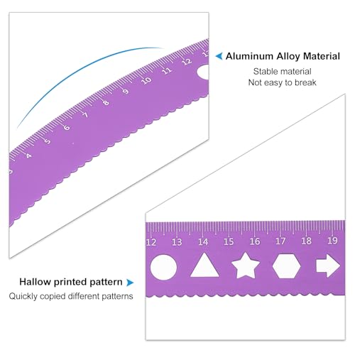 Triangle Liniaal Protractor Vierkante en Liniaal set, 4 st Aluminium Legering Liniaal, Metaal tekenset, Geometrische Protractor voor klaslokaal, Leraar (Paars, 21 cm) 5