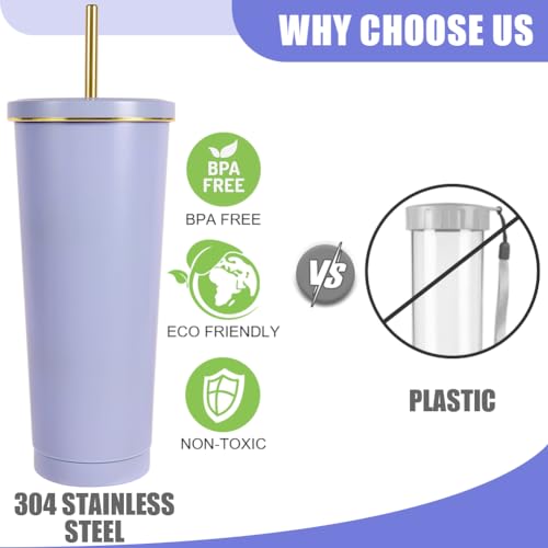 herbruikbare beker met strodeksel, 304 roestvrij staal met deksel en stro dubbelwandig reisbekertje, paars 3