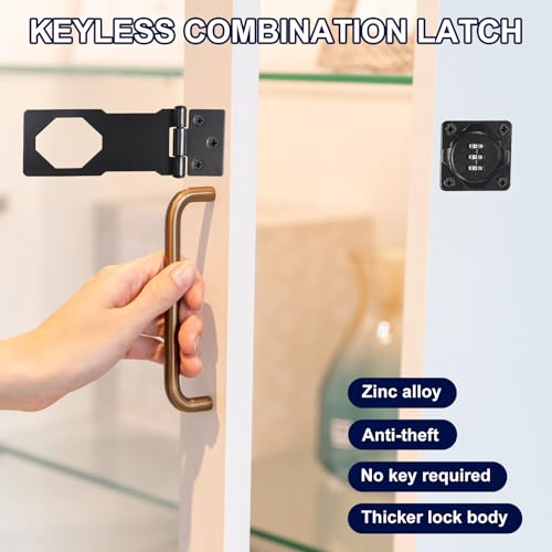 4.5 Inch Cabinet Password Hasp Lock, 2 stuks 3-digit 180 graden Barn Door Lock Security Combinatie Vergrendeling voor laden Kasten Kleine deuren, wit 3