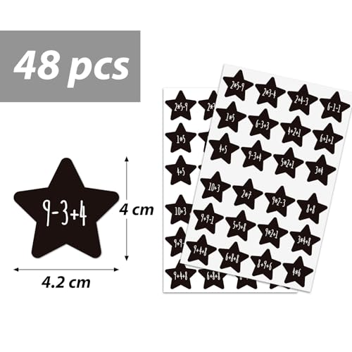 2 Vellen Stickers Aantallen 1-24 Stickers Advent Kalender Kerstmis Zwarte sterren Kerstmis Decoratie voor cadeaudozen DIY pakketten (Stars)