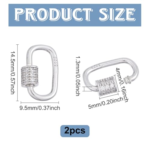 2 stuks 925 Sterling Zilver Schroef Lock Charms, Kubieke Steentjes Schroef Ketting Link Connector voor Sleutelhanger Sluitingen Sieraden Maken, Ovaal