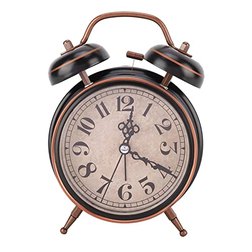 Wind Up Alarm klok zonder batterijen, Klok met Nacht Licht Dubbele Dubbele Bel voor thuisgebruik 4 Inch Retro Alarm Desktop (4cm zwart)