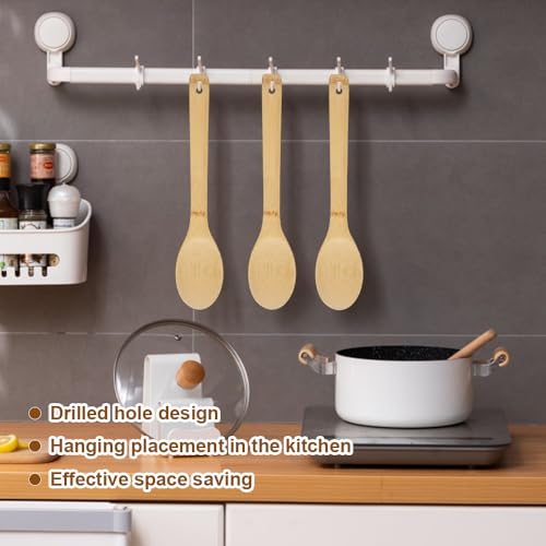 6 stuks Bamboe Houten Keukenset 30 cm Bamboe Keuken Spatula, Keukengerei voor Niet-Stick Pannen, Spatula Koken Lepels met Gat voor voedsel mengen en roeren in de keuken, Keukengerei 5