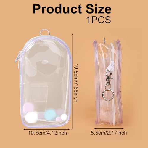 Display Tas voor poppen, 19,5 x 10,5 cm Waterdicht PVC Draagtas met poms en sleutelhanger Transparante figuur Display Bag voor Doll (Paars)