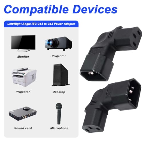 Voedingsadapter IEC C14 naar links/rechts hoek IEC 320 C14 stekker naar IEC 320 C13 stopcontact (2 stuks) 5
