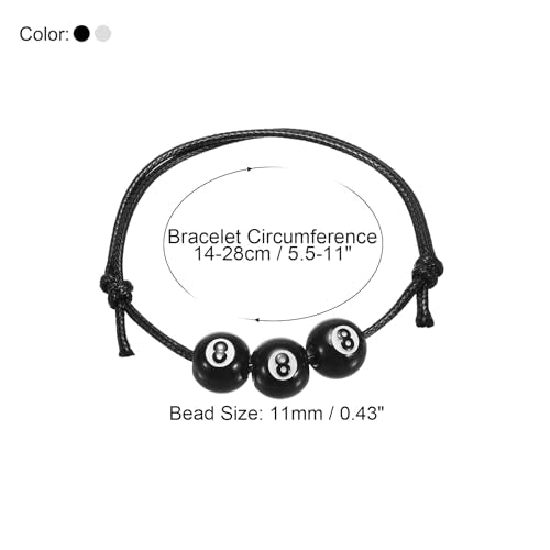 11mm Biljart Charm Armbanden, 12 st Verstelbare Sport Kralen Armband Biljart Party Supplies voor tieners Volwassenen Sport Thema Party, Zwart, 5,5-11 inch